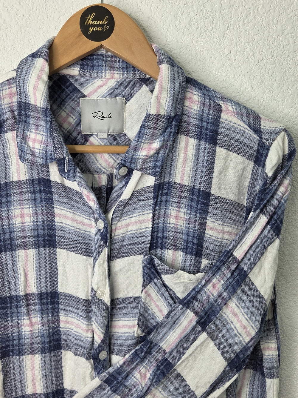 Rails Hunter Plaid Button Down Shirt White Navy Pink, Womens Size Large